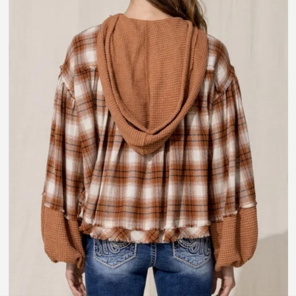 MISS ME Orange Multi Plaid Hoodie MT2476L Women's Size Medium New - Picture 4 of 10